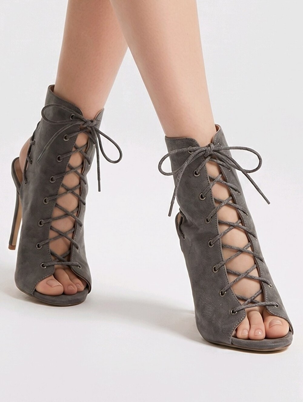 Missguided Charcoal Lace-Up Stiletto Heels